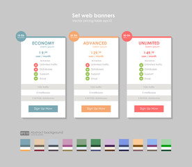 Obraz premium Set tariffs. interface for the site. ui ux vector banner for web app. Pastel pricing table, banner, order, box, button, list and bullet with plan for website in flat design