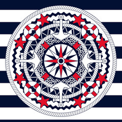 Nautical circle design on striped pattern.