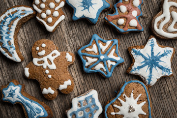 Christmas cookies on rustic background