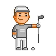 Vector pixel art golfer on white background