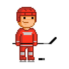 Vector pixel art funny hockey player