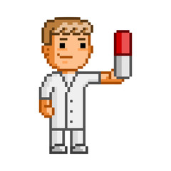 Vector pixel pharmacist on white background