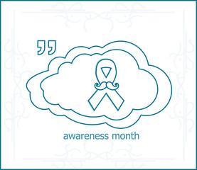 Prostate cancer ribbon awareness on light blue background. ribbon with mustache. Graves Disease.