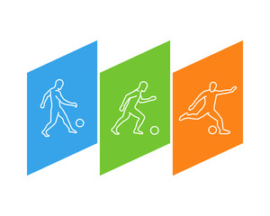Line logo for soccer. Outline figure soccer player
