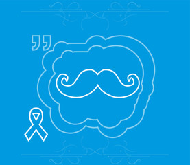 Prostate cancer ribbon awareness on blue background. white ribbon with mustache. Graves Disease,