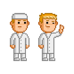 Vector 8 bit pixel set of doctors