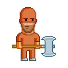 Pixel hero with axe for video games