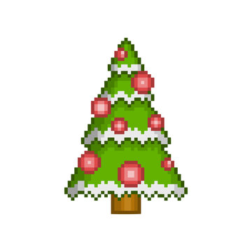 Pixel art christmas tree with ornaments