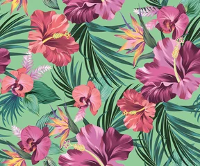 Tuinposter hibiscus vector pattern with amazing flowers © rosapompelmo