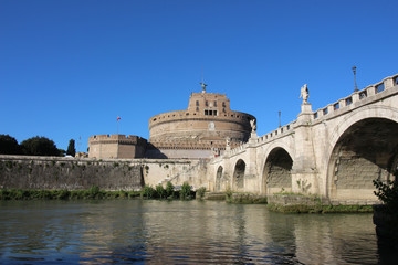 The Mausoleum of Hadrian, usually known as the Castle of the Holy Angel (Castel Sant Angelo), and...