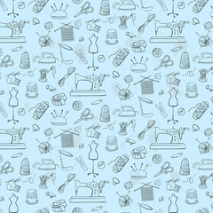 Pattern of knitting, sewing and needlework  icons.