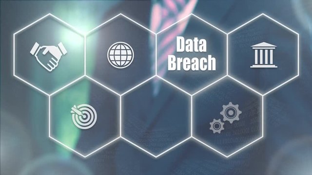 Businessman pressing a Business Data Breach concept