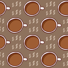 Cup of hot coffee. Hand drawn sketchy seamless pattern, design element for party