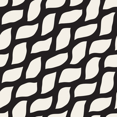 Vector Seamless Black and White Hand Drawn Wavy Shapes Pattern