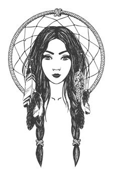 recommend clip art: Woman with feathers and dreamcatcher.