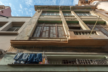 Clothes hanging to dry on old building in Havana, Cuba