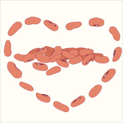 beans in a pile and forming heart shape