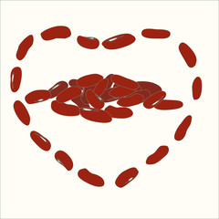 beans in a pile and forming heart shape