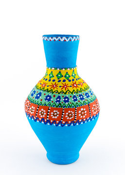 An Egyptian decorated colorful pottery vessel (arabic: Kolla) made of clay, one of the oldest habits of the Ancient Egyptians