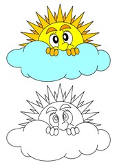The sun peeks shyly behind a cloud - coloring book for young children - vector eps