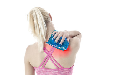 Acute pain in a woman shoulder.