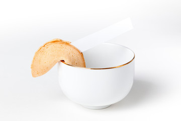 Fortune Cookie With Blank Slip in Chinese Tea Cup