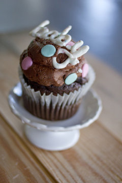 Gender Reveal Chocolate Cupcake Pink And Blue Sprinkles