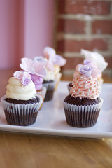 Pink White and Purple Wedding Cupcakes