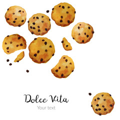 Poster on white background cookies with chocolate