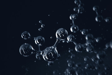Water molecules on dark background - Creative abstract 3d illustration - obrazy, fototapety, plakaty
