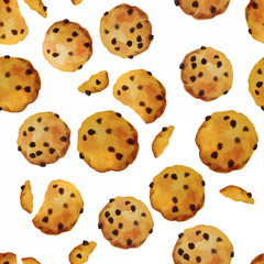 Seamless pattern on white background cookies with chocolate