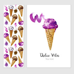 Ice cream  isolated on the white background watercolor hand draw