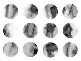 Set of watercolor circles hand drawn isolated on white background. Element for design. Dots abstract background.