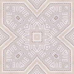 Cotton white crochet background, backdrop for scrapbook, top view. Collage mirror reflection. Seamless kaleidoscope montage for cushion, blanket, pillow, plaid, tablecloth, cloth, bed cloth