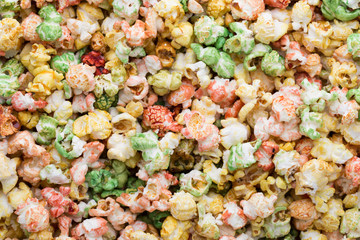 Colored Popcorn texture background. Sweet popcorn.