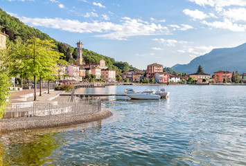 Porto Ceresio is a comune on Lake Lugano in the province of Varese in the italian region Lombardy, Italy © EleSi