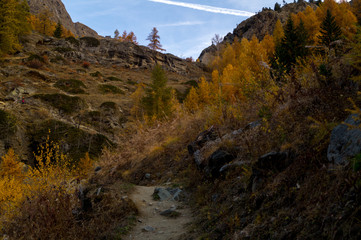 colorful mountain landscapes, fall colors, mountains, sky and water