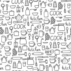 Doodles seamless pattern vector set.