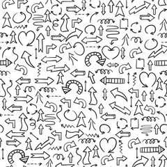 Doodles seamless pattern vector set.