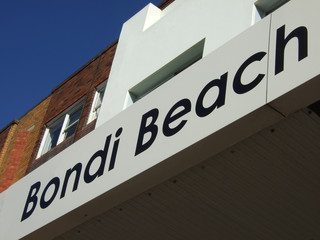 Bondi Beach, Sydney, Australia, inscription on white facade