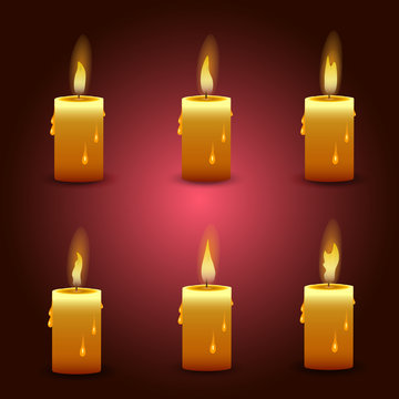 Vector candle with fire animation . Flame animated effect illustration