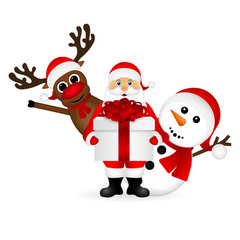 Santa Claus with snowman and reindeer cartoon