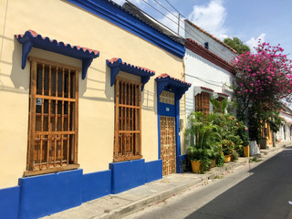Colonial houses on street in Cartagena de Indias, Colombia