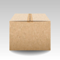 Brown textured closed carton delivery packaging box isolated on grey background. Vector illustration