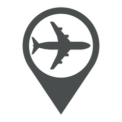 Icono plano localizacion avion gris