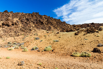 Teide National Park, Tenerife, Spanish Canary Islands showing the weathered red volcanic soil closely resembling that on Mars which has resulted in this becoming a testing ground for Mars projects