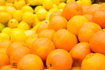 Pile of fresh oranges and lemons