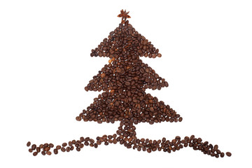 Christmas tree from coffee beans, isolated on a white background - 125653874