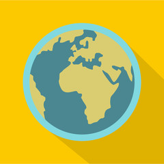 Blue planet Earth icon. Flat illustration of planet Earth vector icon for web isolated on yellow background