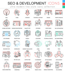 Vector SEO and development ultra modern color outline line icons for apps and web design.